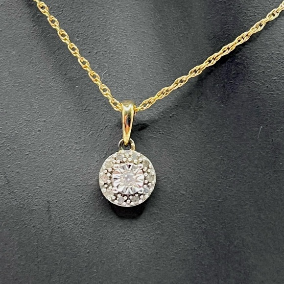 Natural Diamond Vintage Sterling Silver Gold Plated Dainty Pendant Necklace - Picture 3 of 5